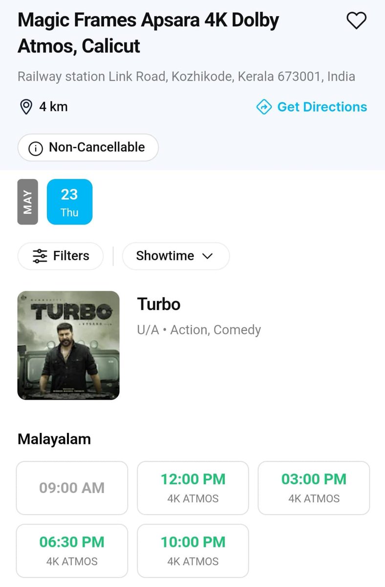 Kozhikode Apsara Advance Booking Opened for #Turbo 💥
