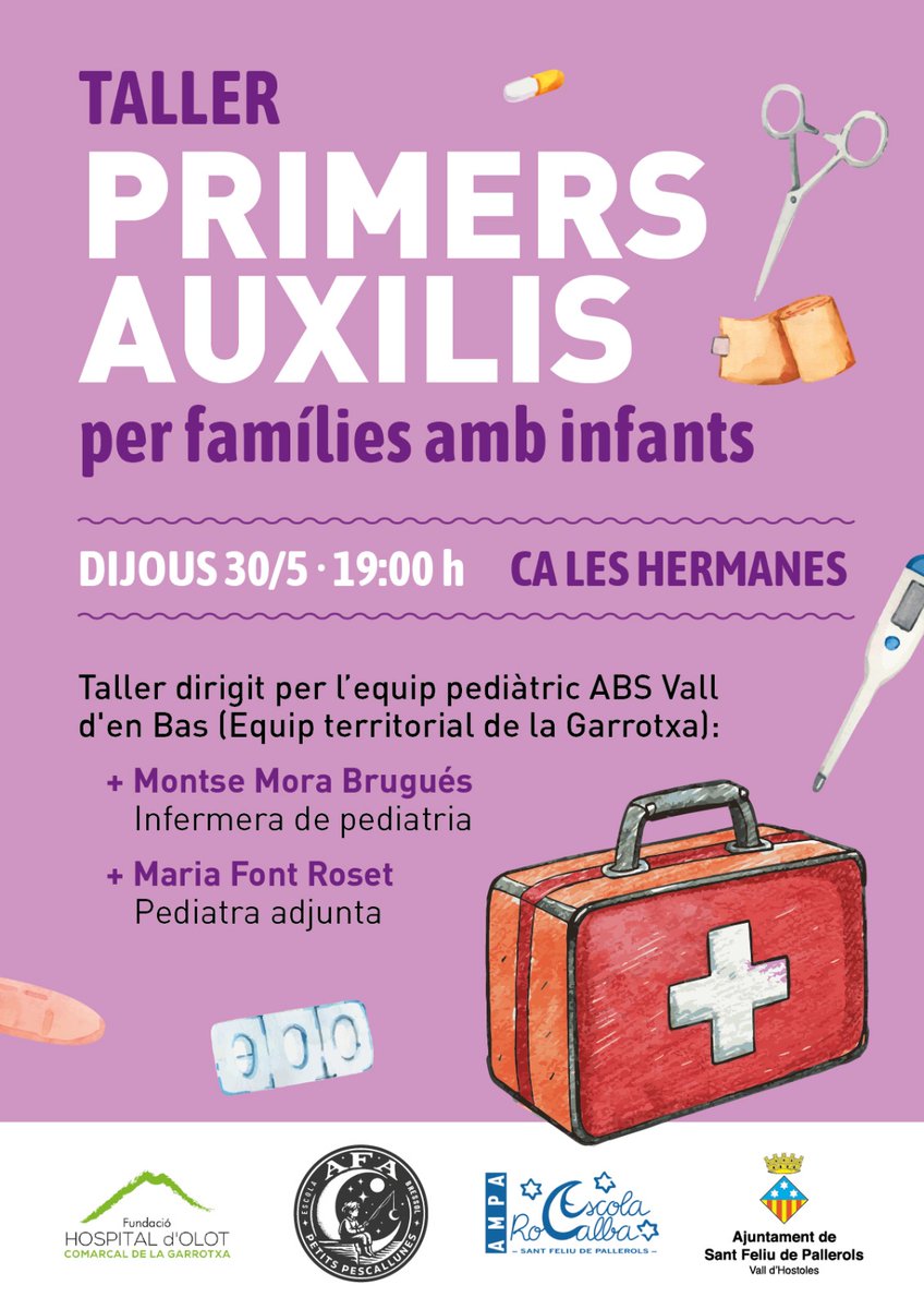 30/05 Taller primers auxilis per famílies amb infants dirigit per l'equip pediàtric de l'ABS de la Vall d'en Bas 📍Ca les Hermanes, Sant Feliu de Pallerols ⏰19 h 🔗lc.cx/acBVsM