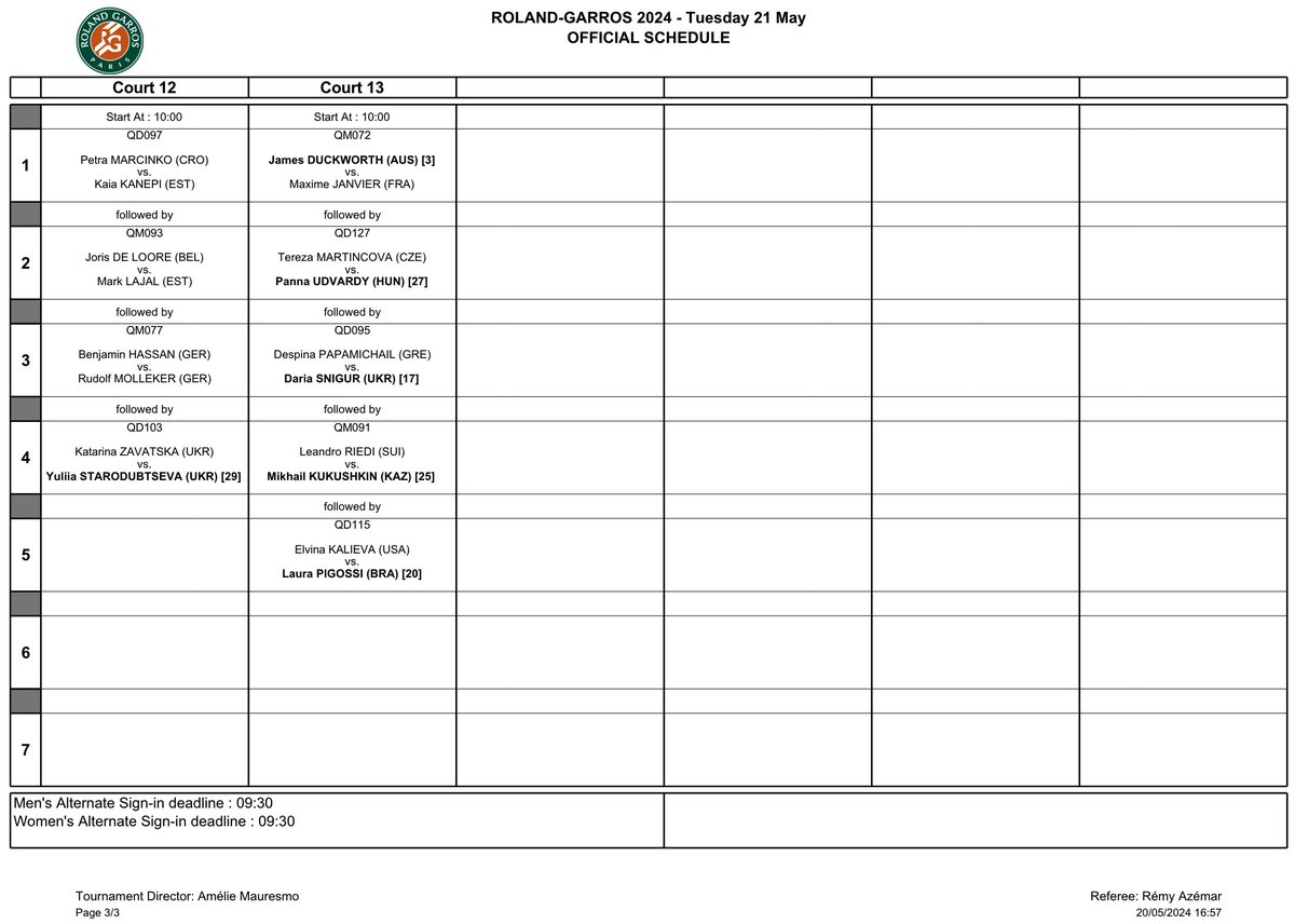 📆 À l'affiche du Jour 2 des Qualifications à @rolandgarros 👇

🇫🇷 Marie vs Droguet 🇫🇷
Neumayer vs Schwartzman
🇫🇷 Barrère vs Papamalamis* 🇫🇷
Cressy vs Pellegrino
Galarneau vs Halys 🇫🇷
Ramos vs Vavassori

Hercog vs Zidansek
Mitu vs Jeanjean 🇫🇷
Errani vs Li

*#TeamJeunesTalents