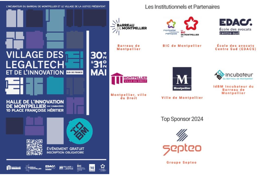 🚀 Le 1er Village de la Legaltech "Sud de France" à Montpellier arrive !
🗓️ RDV les 30-31 mai pour explorer la #Legaltech et l'#innovation #juridique. Ne manquez pas la table ronde de Franz Vasseur le 30 mai à 11h.

📍 Programme complet : bit.ly/4asCtPx

#avocat #juriste