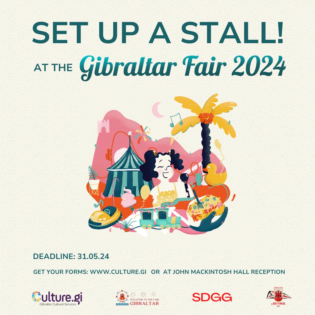 🎪 Set up a stall at the Gibraltar Fair 2024! Find out more info and get your application forms here or at John Mackintosh Hall 👉bit.ly/3wxs0Ve