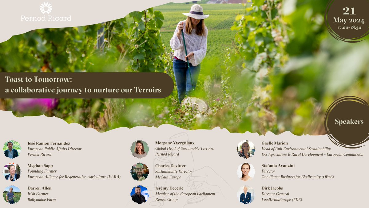 Pernod_RicardEU's tweet photo. #Toast2Tomorrow Today is the day!

Let's share constructive views together with our great speakers about the extraordinary potential that #RegenerativeAgriculture can offer to support our vibrant European Terroirs 🏞️🍃

Join us live at 5pm👉https://t.co/5FDpAOCdWZ https://t.co/0g8O9y5DMI