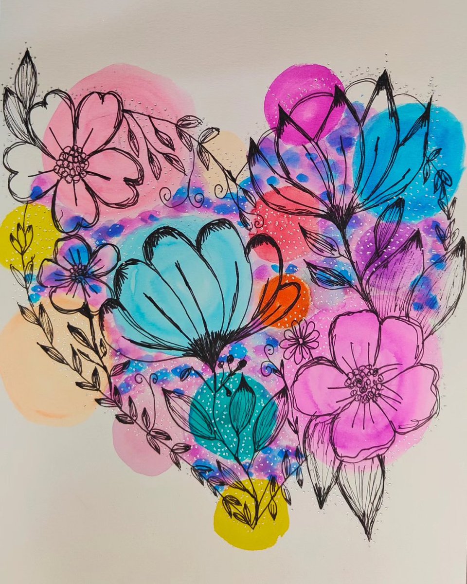 Loved creating this one ❤️ #art #artist #artwork #draw #drawing #liner #fineliner #pretty #artwork #watercolour #painting #flowers #floral #heart