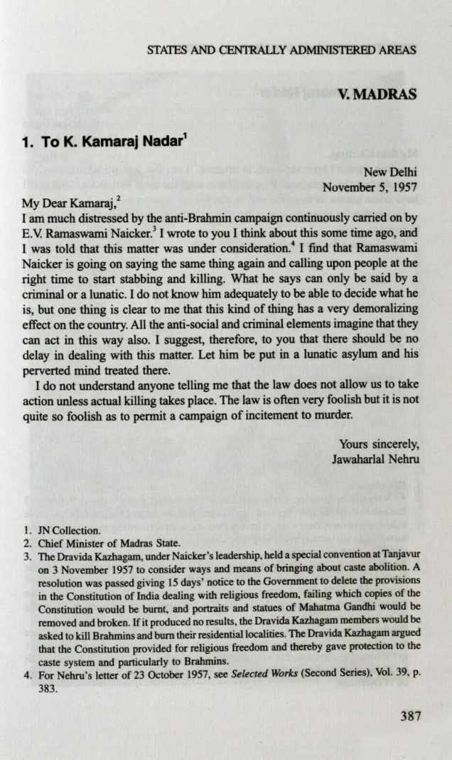 Letter To Kamaraj Nadar in 1957 
#Highlights #PoliticsNation 👀
E.V Ramaswamy Naicker is a lunatic, Criminal and pervert minded and should be put in lunatic Asylum by Jawaharlal Nehru 5-Nov-1957
This Post Deserve More 🔁 & ❤️