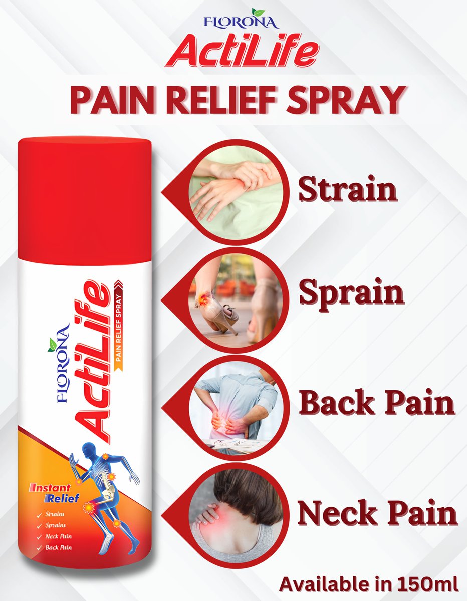Say goodbye to pain with FLORONA ACTILIFE Pain Relief Spray! Effective against strains, sprains, back pain, and neck pain. Instant relief in a convenient 150ml bottle. 
#onestbrands #actilife #floronaactilife #painreliefspray #backpainrelief #neckpainrelief #strain #sprain #fmcg