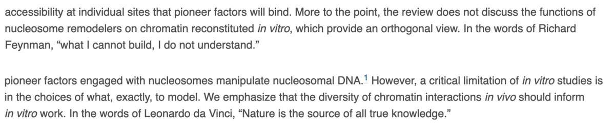 Must-read discussion by giants - Ken Zaret and Steve Henikoff - on the nature of 'pioneer factors', in vitro vs in vivo, Da Vinci vs Feynman. Learning how chromatin becomes accessible is key for immunology (and biology in general) cell.com/molecular-cell… cell.com/molecular-cell…