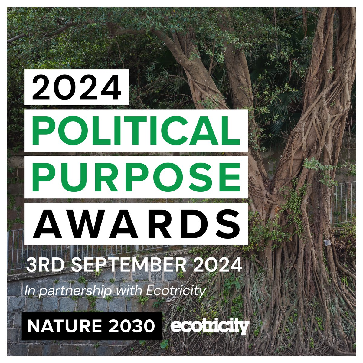 We are delighted to announce the return of the Political Purpose Awards for 2024, with this year’s edition presented in partnership with Ecotricity