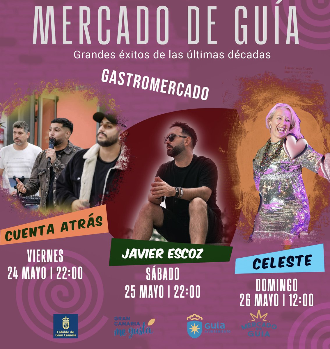 🎶 En el #MercadoDeGuía ya tenemos todo listo para recibirles el próximo fin de semana con las mejores actuaciones musicales: ▪️ #CuentaAtras ▪️ @javierescoz ▪️ #Celeste #SantaMaríadeGuía