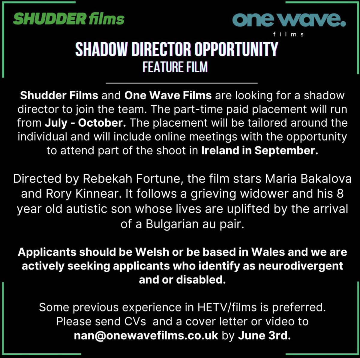 *REPOST* PAID DIRECTOR SHADOWING OPPORTUNITY from the incredible
@R4tuneDirector
on film ft. Rory Kinnear & Maria Bakalova 🎥📷 #tvjobs #filmjobs #tvandfilmjobs  *DO SHARE*