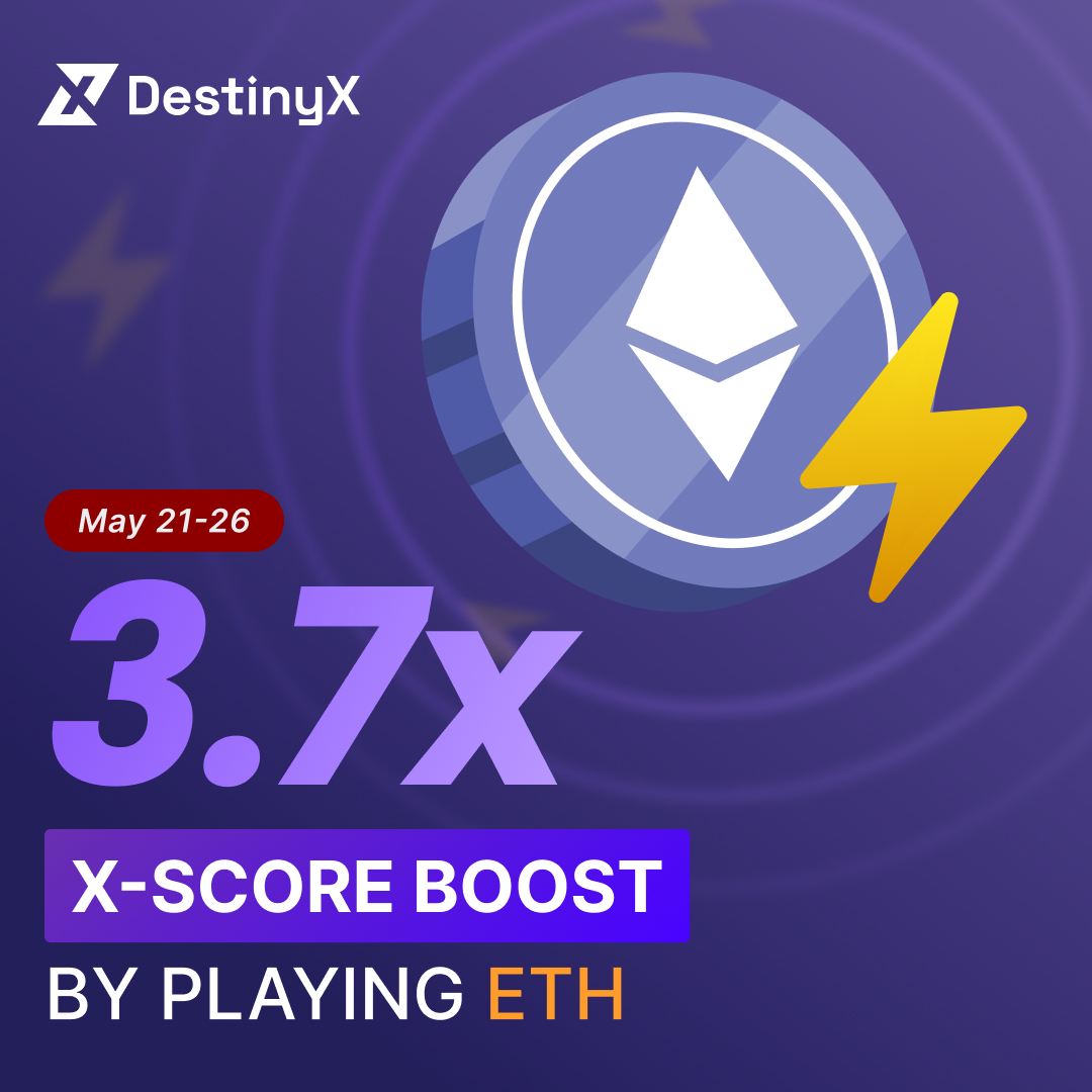 playdestinyx's tweet image. ETH hit $3,700 📈

We're cranking up the excitement with an EPIC 3.7x $XScore boost on ALL games played with ETH! 🎮💰

Like, RT, tag 3 friends &amp;amp; comment your DestinyX username for a chance to get DestinyX credit rewards 🔥

destinyx.com