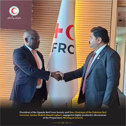 President of the Uganda Red Cross Society and Hon. Chairman of the Pakistan Red Crescent, Sardar Shahid Ahmad Laghari, engaged in highly productive discussions at the Preparatory Meeting in Geneva.