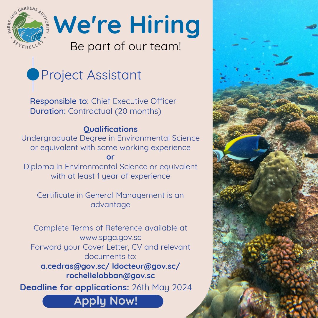 We're Hiring! We are in search of a Project Assistant on our team.

Closing date: 26th May 2024

Full Terms of Reference can be found via : shorturl.at/Q4UI5