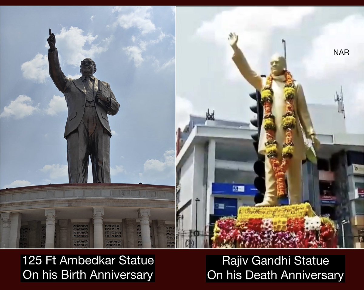 Priorities ‼️👇 No disrespect to Rajiv Gandhi, but why did the Congress govt lack the same enthusiasm to pay tribute to Ambedkar? The world's largest statue of Dr B.R. Ambedkar, located in the heart of Hyderabad, didn’t even receive a floral garland on #AmbedkarJayanti. Why