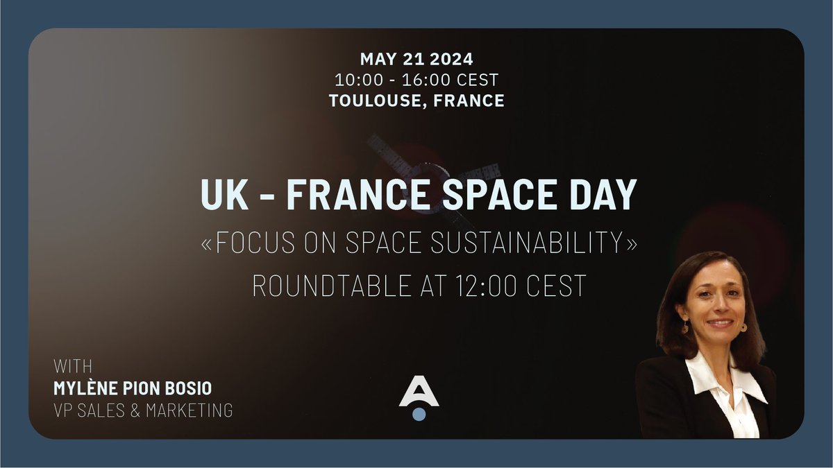 🇫🇷 🛰️ Toulouse today! We’re joining the UK - FRANCE Space Day. @AldoriaSapce will be speaking at the “Focus on Space Sustainability” roundtable alongside @Astroscale_HQ, CS Group, and @Infinite_Orbits.  
🔗 my.weezevent.com/uk-france-spac… #NewSpace #SpaceSurveillance #SpaceSecurity