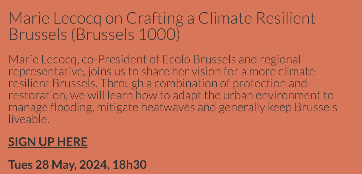 H__Hahn's tweet photo. Curious as to how Brussels can become a more climate-resilient city? Join us next week for another installment of #RestlessBrussels events with local politicians, this time featuring @Ma_Lecocq from @Ecolo Bruxelles!

Sign up + check out our other events ➡️https://t.co/ogrpMPukoZ https://t.co/1EAi4JXicB