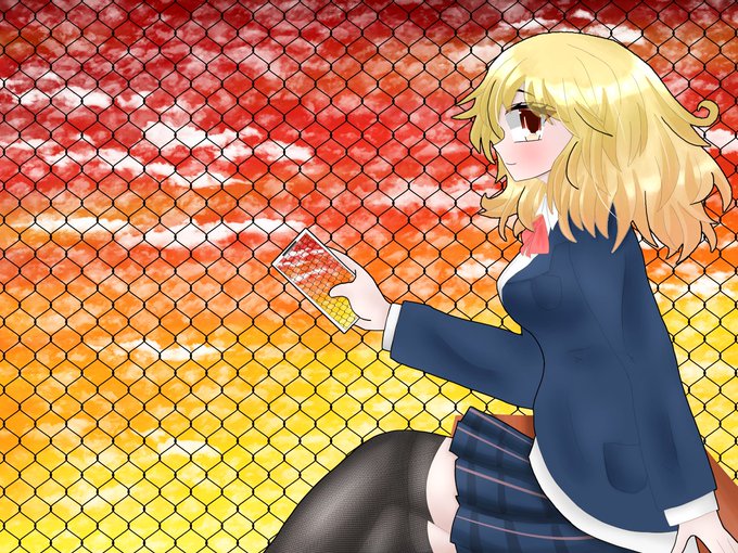 #イラスト 
#絵柄好みって人にフォローされたい 
もう一つのアカウントで載せたイラストの再掲。
夕日を写真に撮ろうとする女の子の横顔🥰 