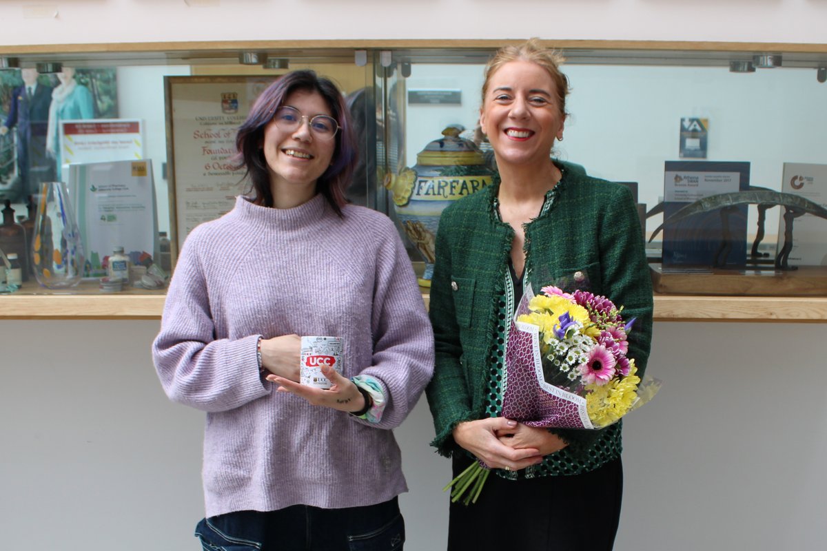 Visiting MPharm student Samara Schwendtner of the University of Basel pictured with Prof Laura Sahm. Her thesis at #UCC on ‘The Readability, understandability & actionability of Patient Information Leaflets of post myocardial infarction medicines’ was conducted from Jan-May '24