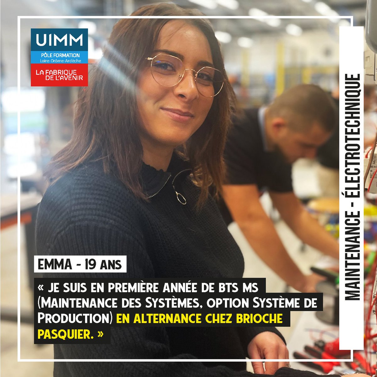 🗣 Aujourd'hui Emma, 19 ans, nous partage son expérience en BTS MS (filière maintenance) !

Découvrez l'intégralité de son portrait par ici : linkedin.com/feed/update/ur…

Pour en savoir plus sur le BTS MS : lnkd.in/dE4-BmTF

#portrait #maintenance #cfai #valence #bts