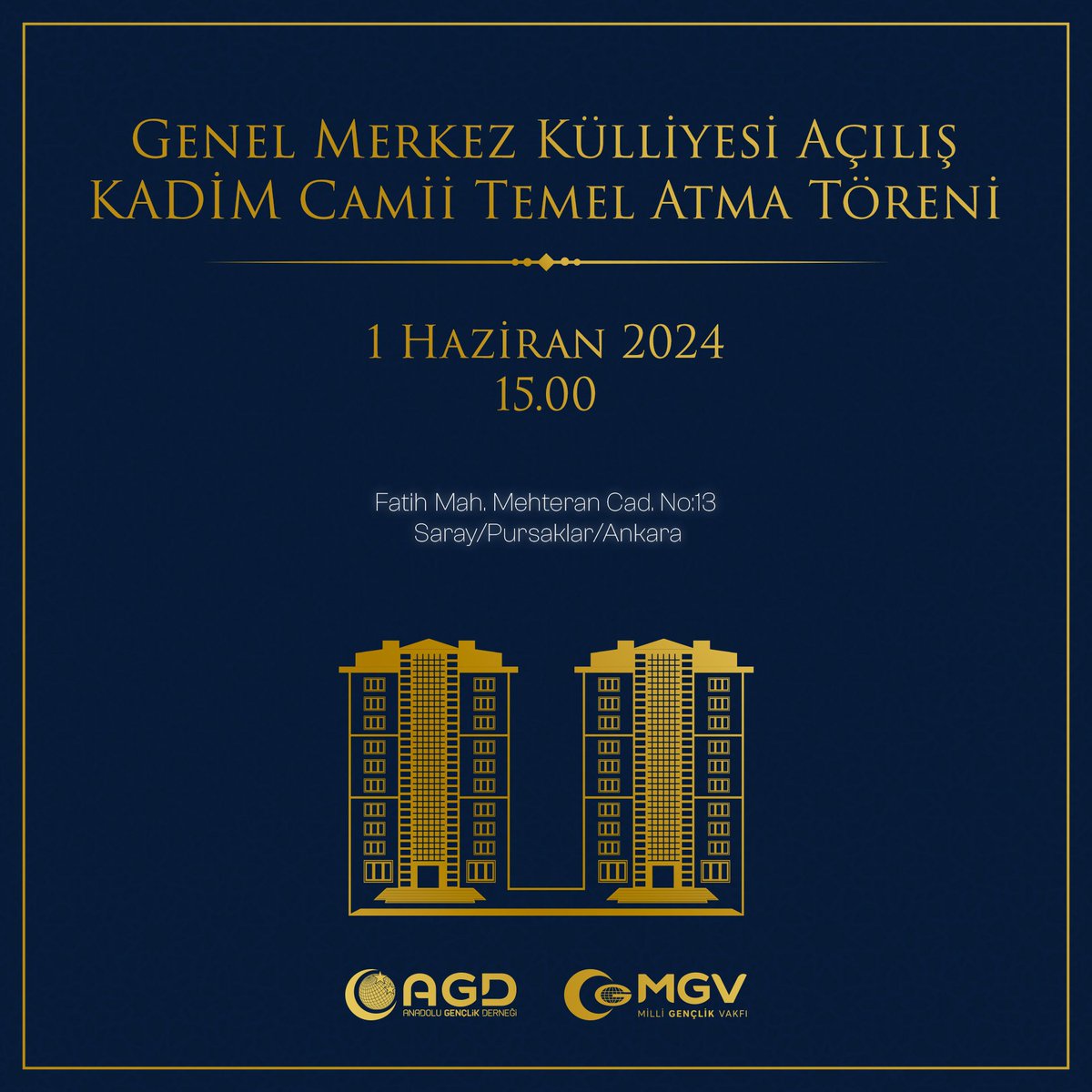 agdorgtr's tweet photo. "Burada Erbakan Hocamızın duası, 
Güle Sevdalı Şehit Genel Başkanımız Adnan Demirtürk'ün hayali, Oğuzhan Asiltürk ve dava büyüklerimizin gayretleri var! 
Milyonlarca mazlumun umudu ve bir insanlık davası var! 
Burada bir medeniyetin dirilişi, nice baharları başlatacak çiçekler var!"

📧 DAVETLİSİNİZ! 👇

Genel Merkez Külliyesi Açılış - KADİM Camii Temel Atma Töreni

🗓️ 1 Haziran 2024 Cumartesi 

🕐 15.00 

📌 Fatih Mah. Mehteran Cad. No:13 Saray/Pursaklar/Ankara