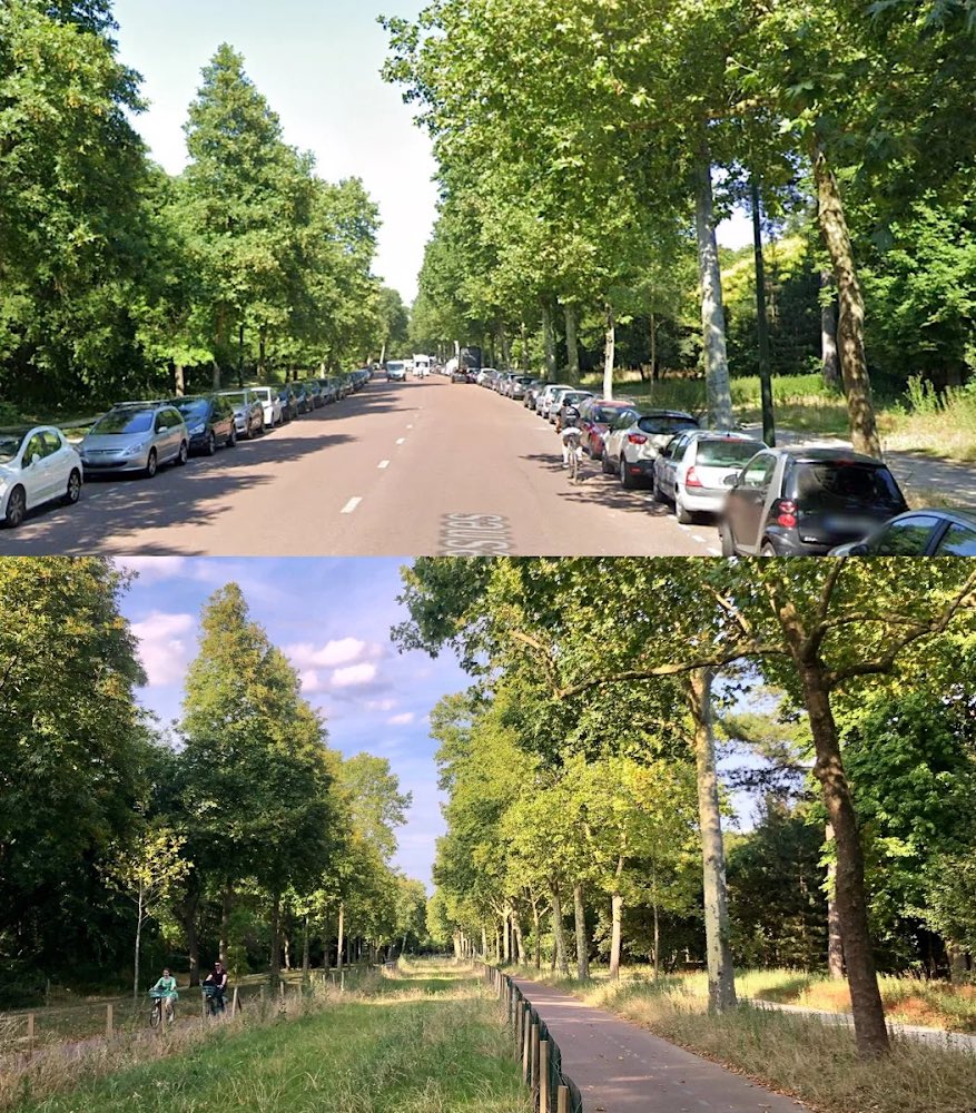Certains maires de droite mènent des combats d'arrière garde pour maintenir le tout voiture dans les bois parisiens.
Ils sont heureusement déboutés par la justice. La route de Suresnes dans le Bois de Boulogne est définitivement piétonne, renaturée et végétalisée (Avant/Après)