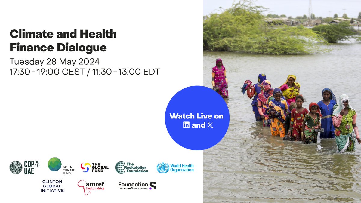 Alongside #WHA77, tune into the Climate & Health Financing Dialogue.

High-level partners and stakeholders will focus on translating the Guiding Principles for Financing Climate and Health Solutions into concrete actions.

Watch for streaming links on @GlobalFund LinkedIn and X.