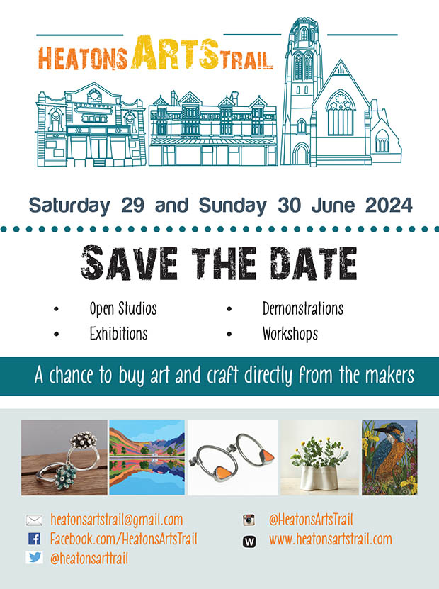 Heatons Arts Trail returns on the w/e of 29th / 30th June.
The trail comprises of exhibitions, open studios &amp; workshops &amp; is an opportunity to peek inside the homes &amp; studios of our local artisans.
Keep your eyes peeled for more details, but for now save the date! #artsandcrafts