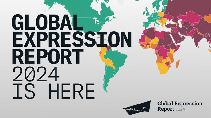 Our Global Expression report for 2024 is out! What is the state of freedom of expression around the world in 2024? 🧵Dive into our #GXR2024 to uncover the latest insights. globalexpressionreport.org @article19org @article19asia @article19europe @Article19MENA @article19wafric