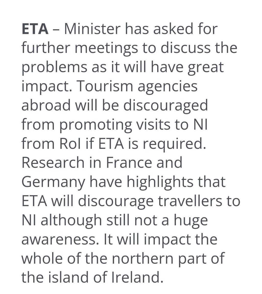 Northern-ireland Tourist Alliance points out the potential threat to tourism in NI.... something the 🇬🇧 Gov doesn't appear to be taking seriously.... @NIrelandTA @NITouristBoard