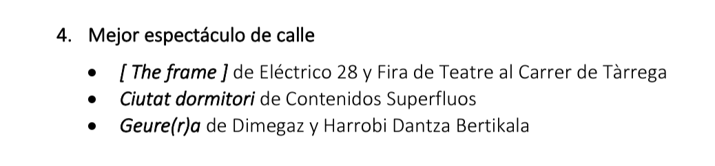 firatarrega's tweet photo. 🎉 Estem d'enhorabona! 

👏 L'espectacle [ The frame ] d' @28_electrico, que va formar part del programa Suport a la Creació de @firatarrega 2020, ha estat nominat a millor espectacle de carrer als @PremiosMax de les Arts Escèniques organitzats per @fundacionsgae 

🍾 Molta sort! https://t.co/P1Z9dUzkDg