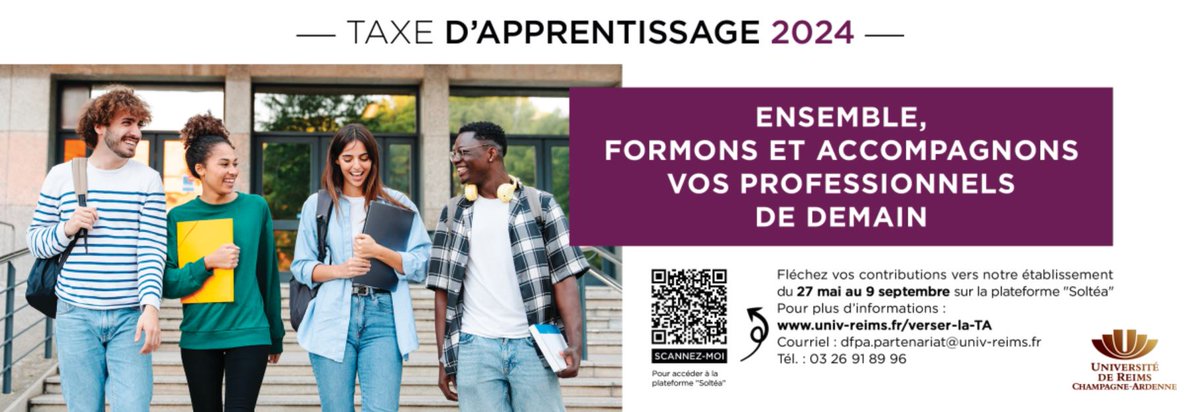🔴 Soyez tous les ambassadeurs de l'<a href="/universitereims/">Université de Reims Champagne-Ardenne</a> ! Faites verser par vos entreprises la Taxe d'#apprentissage à l'URCA !
➡️ Fléchez votre contribution vers notre Université : connexion à SOLTÉA : urlr.me/fqGcW