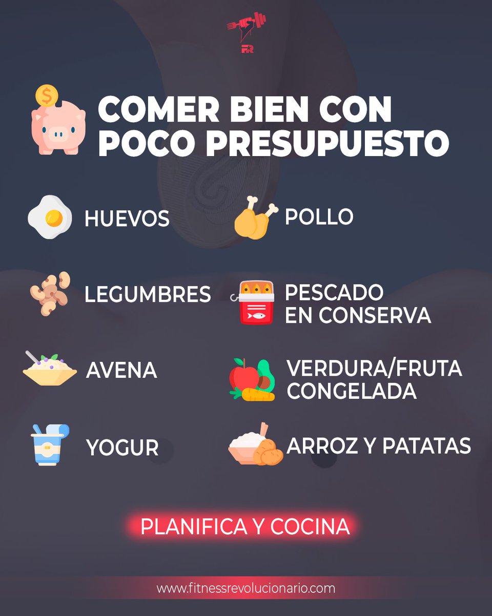 FITrebelde's tweet photo. Comer bien no es mucho más caro que comer mal.

Si tienes poco presupuesto tendrás que reducir el consumo de algunas carnes de calidad o de pescados frescos, pero hay muchos alimentos saludables a buen precio. https://t.co/3NhVNQjKVn