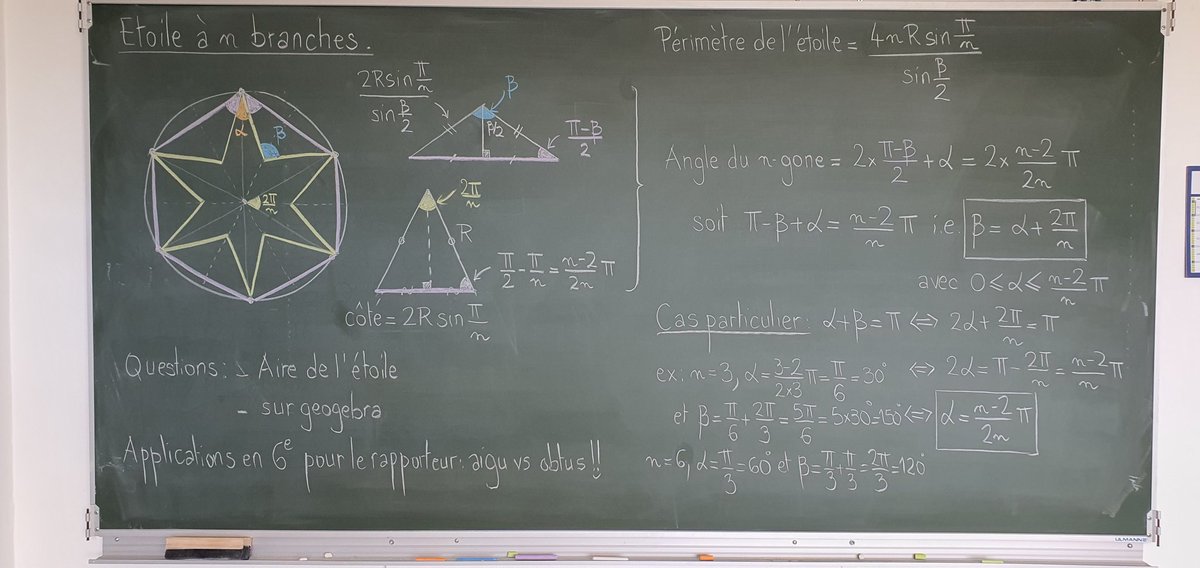 Travail au #labomaths de ce jour. Les étoiles à n branches suite à une construction en 6ème ! A vos rapporteurs...