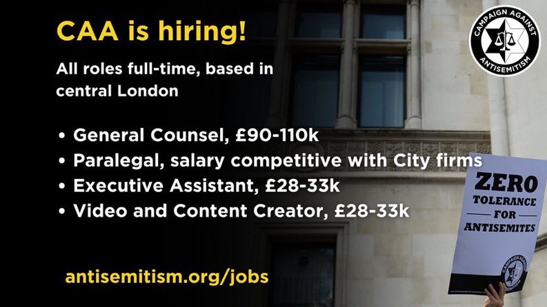 We are now recruiting for four full-time positions! For more information or to apply, visit antisemitism.org/jobs