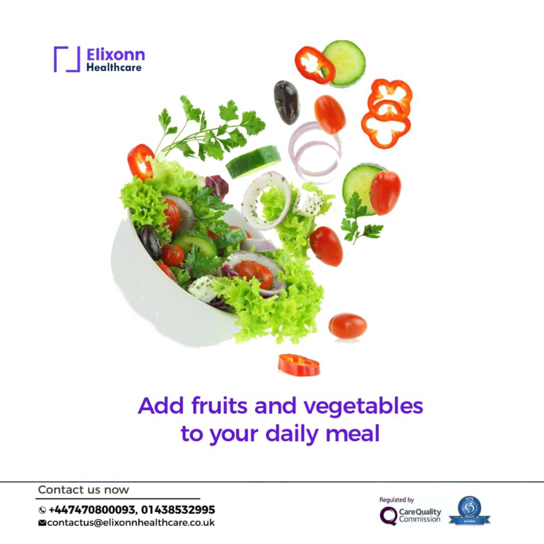 Do you wish to remain healthy? Then eat an abundance of fruits and vegetables. 
 Fruits and vegetables have numerous benefits.

Take control of your eating habits and make them healthier.

#ElderlyCare #homecare #visitingcare #careathome #careservices #socialcare #elderlycare