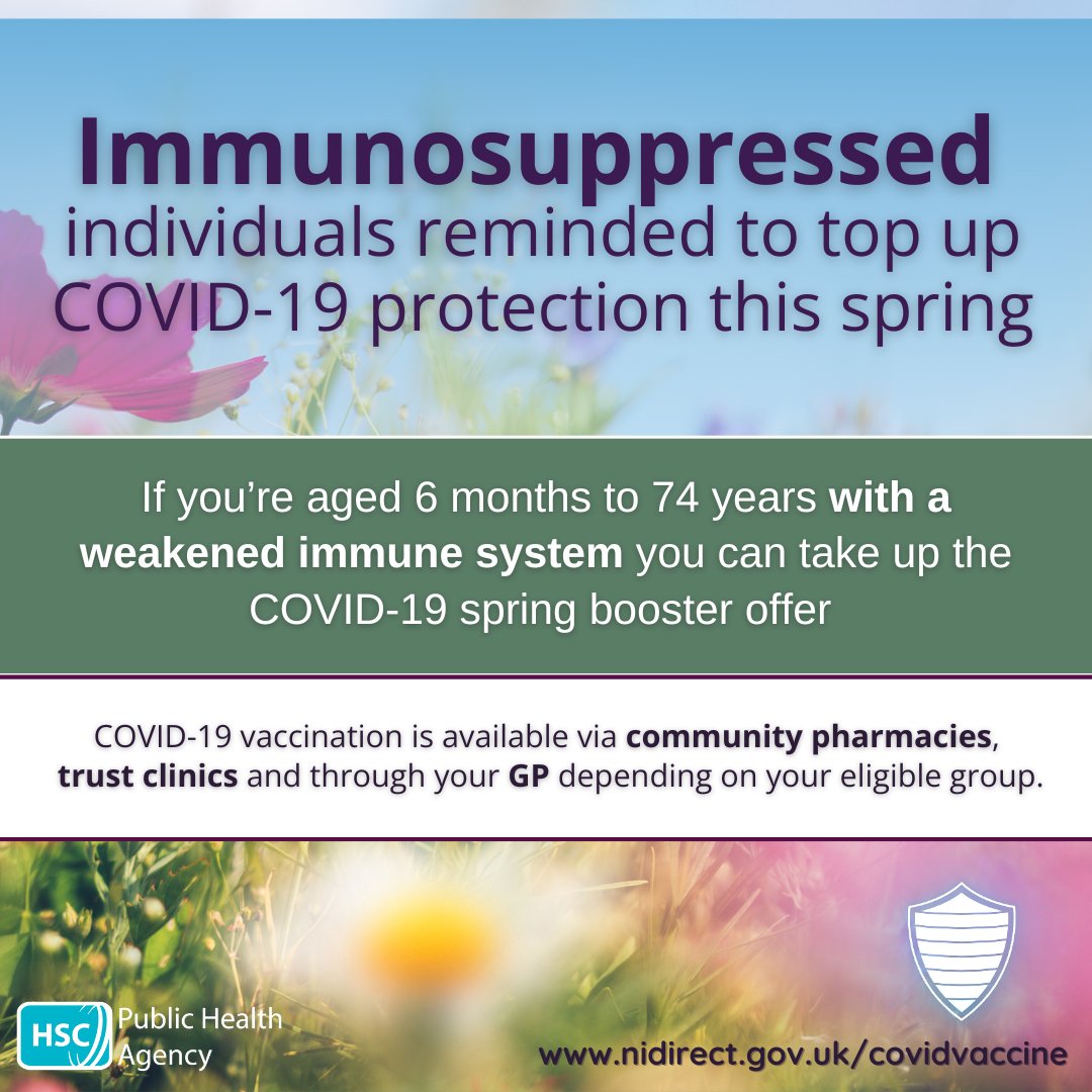 This Wednesday (22 May) you can receive your Spring Booster COVID vaccine if you are within the eligibility groups below. Clinics available in our vaccination clinic in St Luke’s Hospital, Armagh: pulse.ly/vjugdrixbk #TeamSHSCT