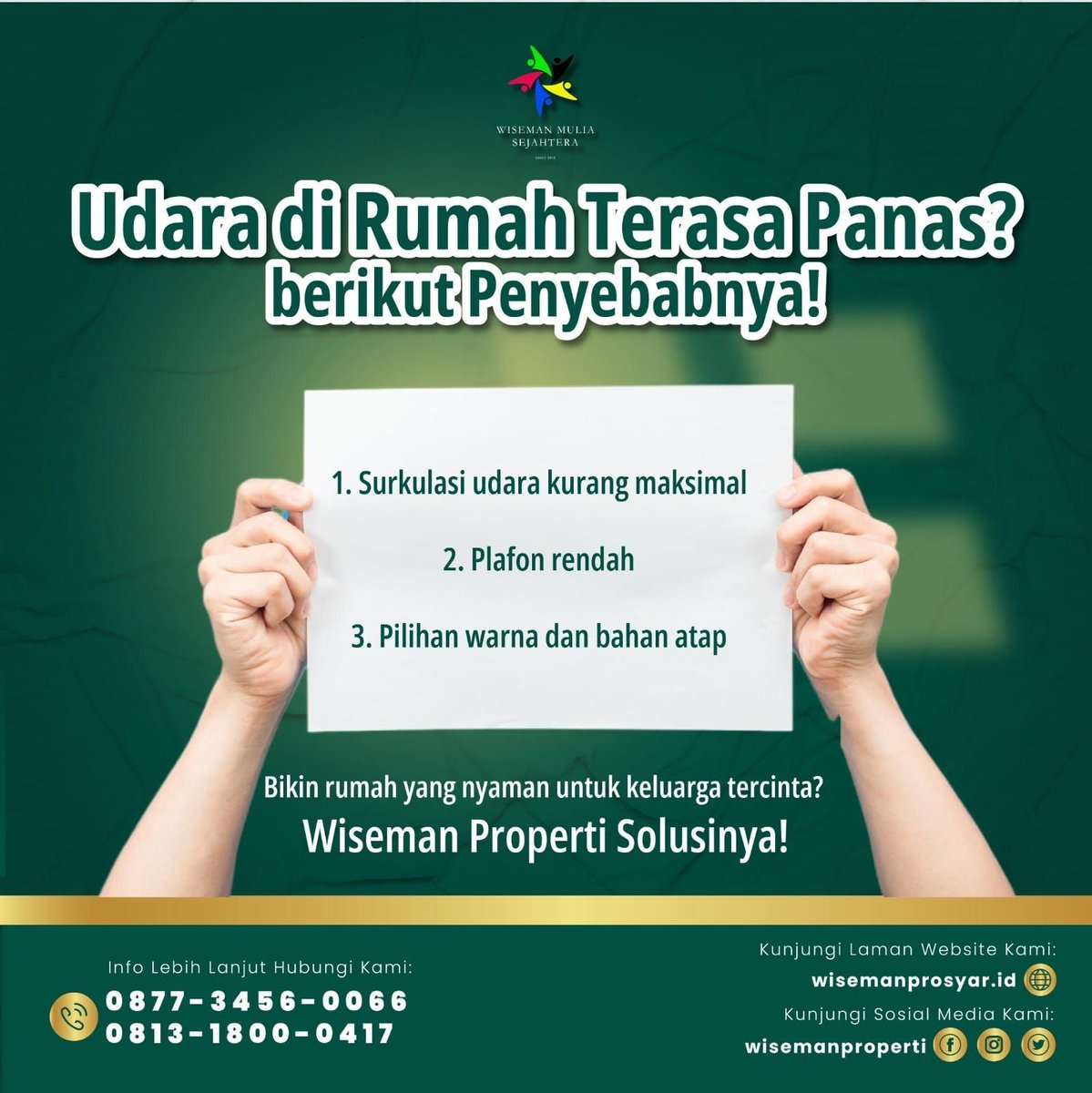 Rumah yang terasa panas disebabkan oleh banyak faktor, jika kita bisa menanganinya maka insya Allah rumah akan lebih 'adem' dan nyaman ditinggali.

Berikut penyebab-penyebabnya! #tipsrumah #rumahnyaman - wisemanprosyar.id