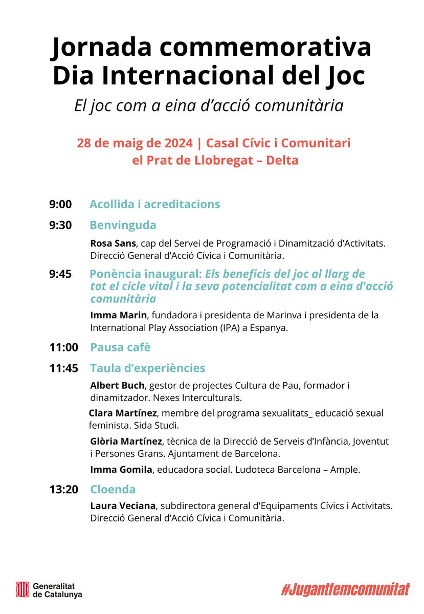 acciocivicat's tweet photo. 📢Celebrem la Jornada: El joc com eina d'#acciócomunitària

📆28 de maig
🕘9h
📍CCC el Prat de Llobregat – Delta

📚Objectiu: reflexionar entorn de la importància del joc durant tot el cicle de vida

Us hi esperem! Apunta't al formulari per assistir-hi 🔽
https://t.co/42zL5LEHqT https://t.co/RAV9loIlip