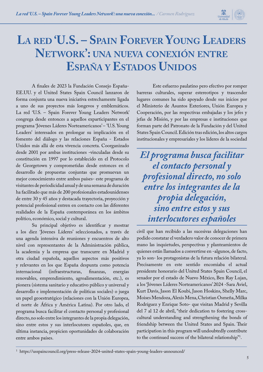 IB_Franklin's tweet photo. #TribunaNorteamericana
📋 #EspacioFundación: "La red ‘U.S. – Spain Forever Young Leaders Network’: una nueva conexión entre España y Estados Unidos"
✍️ Escrito por Carmen Rodríguez, responsable de Comunicación @FundConEspEEUU
#TN43
¡A continuación! ➡️ https://t.co/qRbViUWfLa https://t.co/tHA0ARCuZX