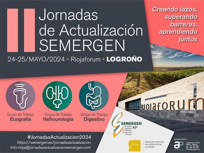 Quedan 3 días para que comiencen las 2ª Jornadas de Actualización de Ecografía, Nefrourología y Digestivo <a href="/SEMERGENap/">SEMERGEN | Médicos de AP #SEMERGEN25</a> #Jornadasactualizacion2024 #logroño #SEMERGENap <a href="/GTEcoSemergen/">Grupo Trabajo Ecografía Semergen #GTEcoSemergen</a> <a href="/gastroprimaria/">GastroprimariaSemergen</a> <a href="/GTNefroUro/">GT Nefrourologia SEMERGEN</a> ¡Os esperamos!