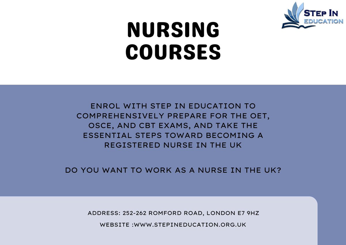 StepInEdulondon's tweet image. Are you a registered nurse in your home country and dream of working in the UK? We offer comprehensive teaching and preparation for the OET, OSCE, and CBT exams to help you get registered. For more information, send us a WhatsApp at +44 795 145 2025.  #StepInEducation