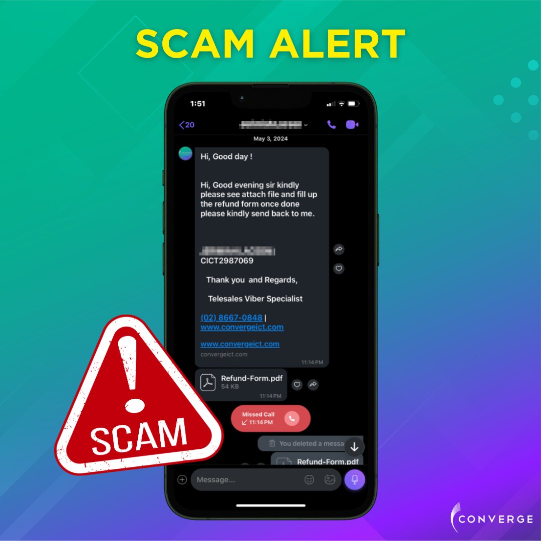 SCAM ALERT Beware of social media and messaging app profiles or pages that pretend to be from @ExperienceCNVRG. They may offer a discount or refund on your bill to entice you to “pay” through them. This modus is a scam. Instead of saving, you will lose money. Make sure you only