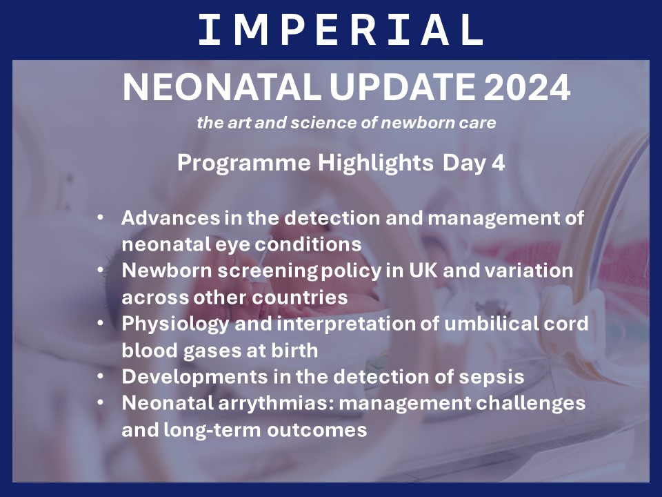 Looking forward to the following presentations on day 4 #neonatalupate

@childrenseyes @NHSBartsHealth #davidelliman  @GreatOrmondSt @lunduniversity #perolofsson @_myrsini_  @imperialcollege @RBandH #jantill @RCPCHtweets @ESPR_ESN #neotwitter #newborn