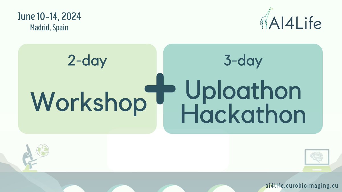 📢 Free registration is open for the Workshop &amp; Uploathon hosted by AI4Life! Learn everything about AI-driven microscopy image analysis from top experts in the field.
🗓️ June 10-14
📍 Universidad Carlos III de Madrid
⏳ Register before May 26: ai4life.eurobioimaging.eu/event/workshop…