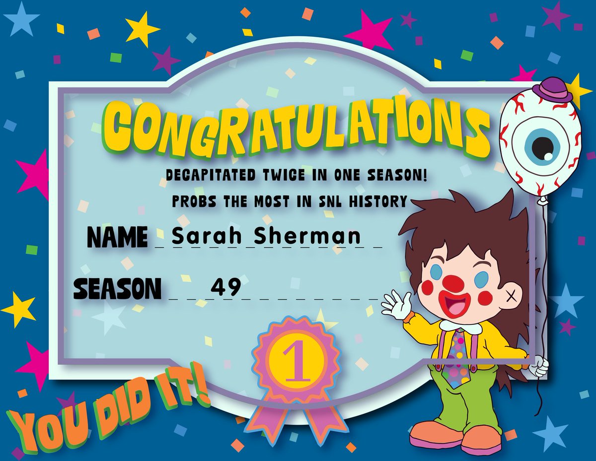 thecartoonghost's tweet photo. @SarahSquirm @nbcsnl Decapitation certificate https://t.co/1RAaaKWuF6