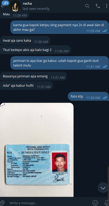 darahrenda's tweet photo. penipu nih ati ati, tai so so an kerja bener pgn di pay di depan @DejaJeffries301 @apembandung @0borgol @godaanduniaw1 https://t.co/fRpyJpfVaa