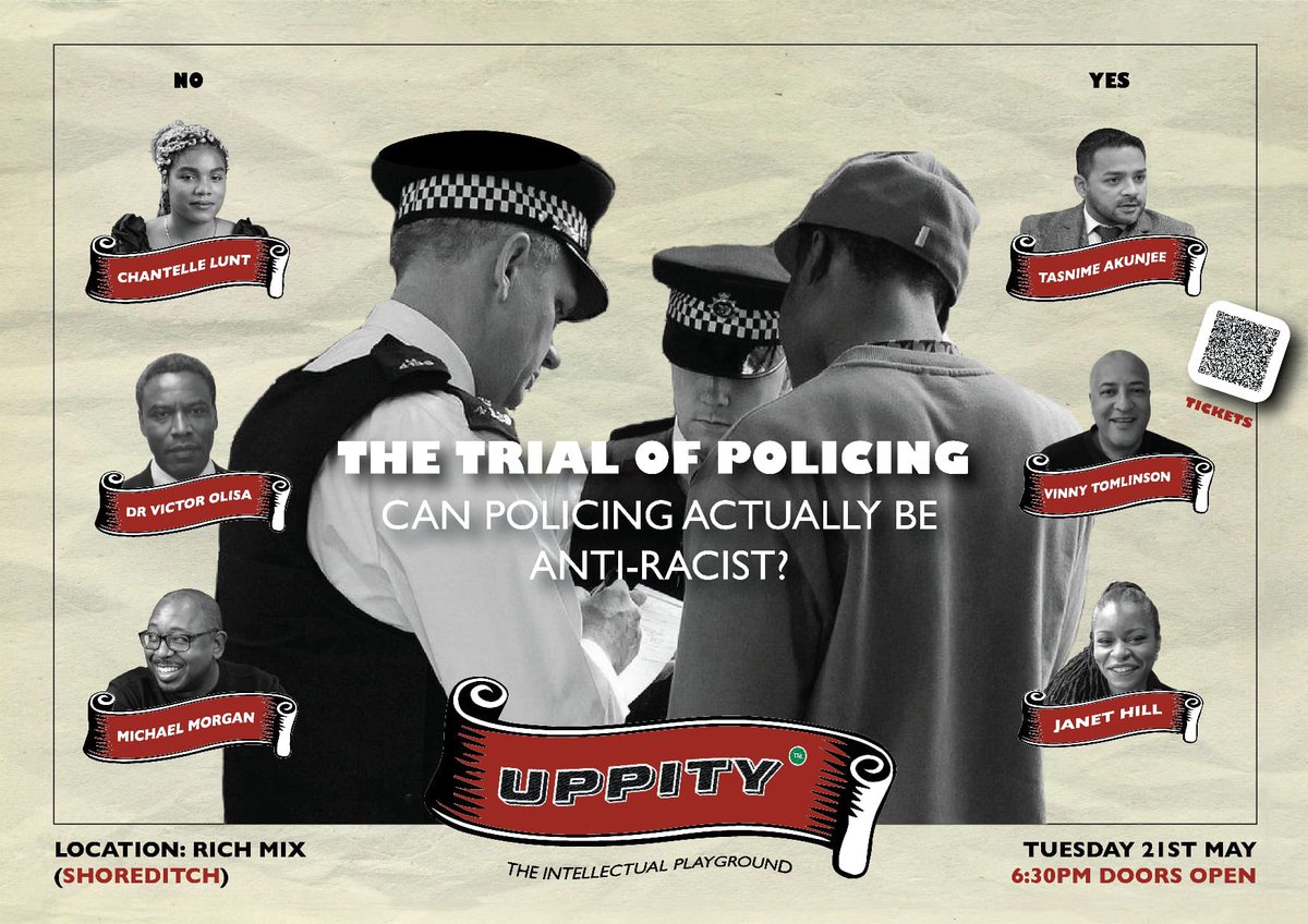 I’ll be at @nelsabbey’s @UppityHQ as a panellist tonight to answer the question: ‘Can policing actually be anti-racist?’🤔 📍Rich Mix ⏰ 18:30 🎟️ eventbrite.com/e/uppity-the-i…