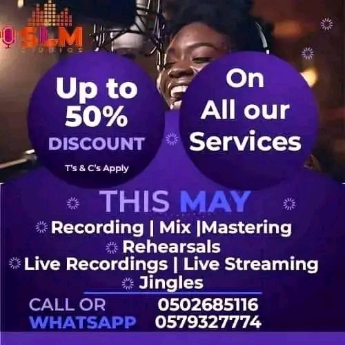 AppauChristoph2's tweet photo. This May! SLM Studios in Abeka Lapaz, Accra, Ghana, is offering up to 50% off on all services! Capture the sound of your soul at unbeatable prices. Contact us now: π 0502685116 (Phone) or 0579327774 (WhatsApp). Let's make heavenly music together!
#SLMStudios https://t.co/rmfGYdQxxg