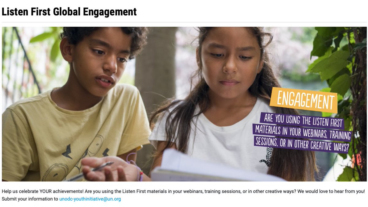 . @UNODC #ListenFirst keeps growing and making impacts in projects around the🌏! Are you curious about how to use the materials📕in your programme? Take a look at our engagement page and cooperate with us🤝 @FranceONUVienne 🔗bit.ly/3T16NJo