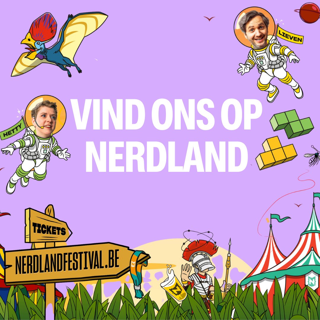 Wij staan op @nerdlandbe-festival. En jij kan daar bij zijn.🧪 Kom meespelen met De Grote KennisKoers, een interactieve quiz voor jong en oud. Op zaterdag (25/5) gepresenteerd door Dempsey Hendrickx, op zondag (26/5) door Sien Wynants. Zien wij je in Domein Puyenbroeck? 💜