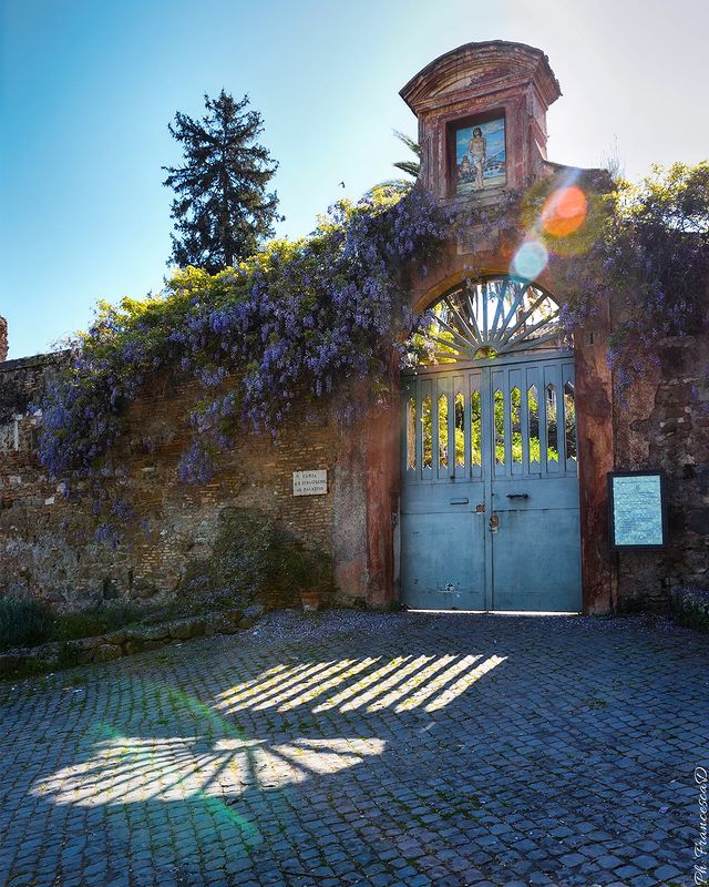 Il portone di San Sebastiano al Palatino incorniciato dalla bellezza dei glicini fioriti... The gate of San Sebastiano al Palatino framed by the beauty of the flowering wisteria... 📸 IG francescasonio #VisitRome